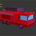 Detailed Red Fire Truck With Ladder And Top Equipment 3D Rendering