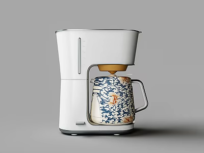 Modern White Kitchen Coffee Maker Appliance With Floral Pattern Ceramic Pot 3d model