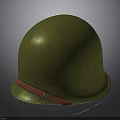 Vintage Green Military Helmet Design With Red Strap And Textured Surface