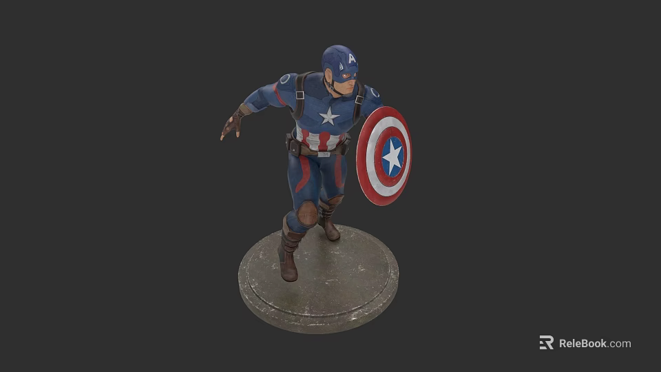 Captain America 3D Model in Blue Uniform with Star Emblem and Shield on Base 3d model 
