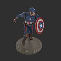 Captain America 3D Model in Blue Uniform with Star Emblem and Shield on Base