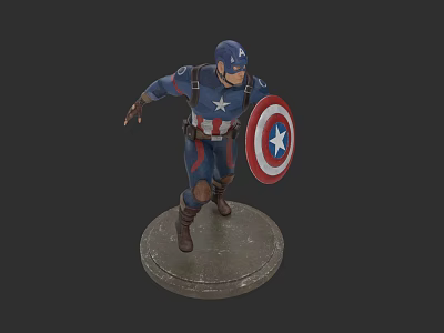 Captain America 3D Model in Blue Uniform with Star Emblem and Shield on Base 3d model