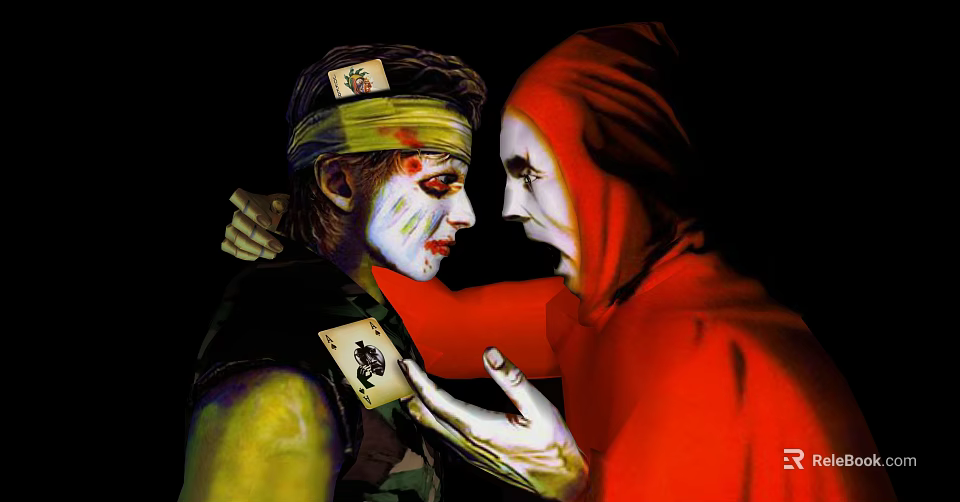 Game Movie Characters In Green Outfit Red Cloak With Face Paint Playing Cards 3d model 
