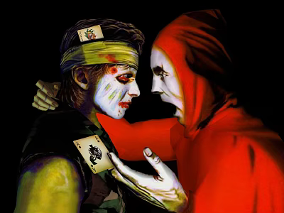 Game Movie Characters In Green Outfit Red Cloak With Face Paint Playing Cards 3d model