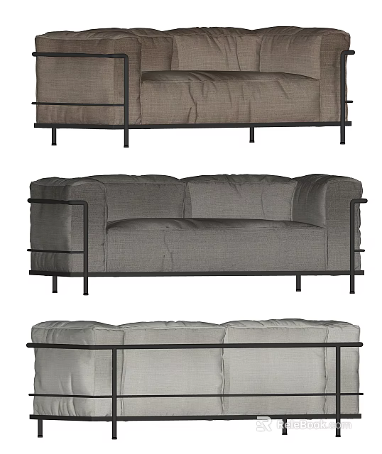 Modern Gray Fabric Two-Seater Sofa With Metal Frame And Sleek Armrest Design 3d model