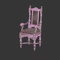 Classic Leisure Chair With Intricate Carved Wooden Frame And Patterned Fabric Upholstery