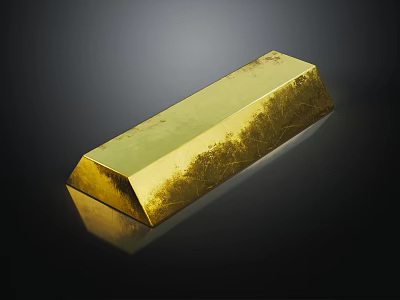 Gold Bar Decorative Ornament With Shiny Golden Textured Surface On Black Reflective Background 3d model