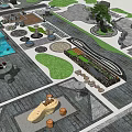 Garden Ornaments Landscape Layout With Green Areas Pathways And Water Elements 3d model