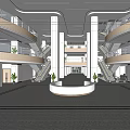 Spacious Modern Hospital Outpatient Lobby Interior Design With Multi Level Stairs And Circular Reception Desk