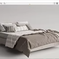 Modern Double Bed Design With Light Gray Headboard And Striped Plaid Bedding 3d model