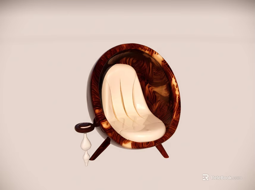 Stylish Single Sofa With Oval Wooden Frame And Light Colored Cushion Design 3d model 