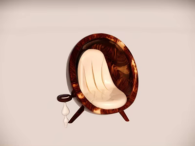 Stylish Single Sofa With Oval Wooden Frame And Light Colored Cushion Design 3d model