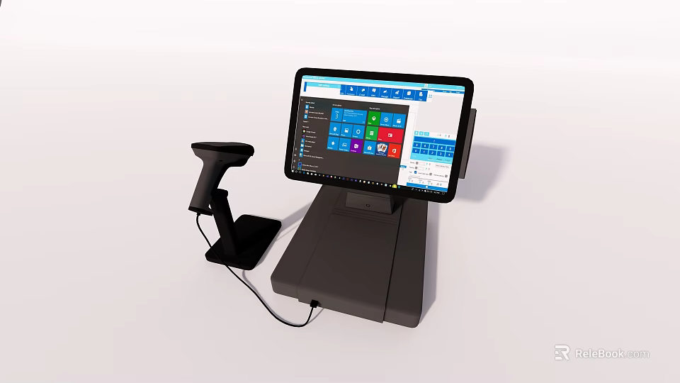 Business Equipment POS System with Tablet Display and Barcode Scanner and Functional Interface with Apps 3d model 