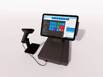Business Equipment POS System with Tablet Display and Barcode Scanner and Functional Interface with Apps 3d model
