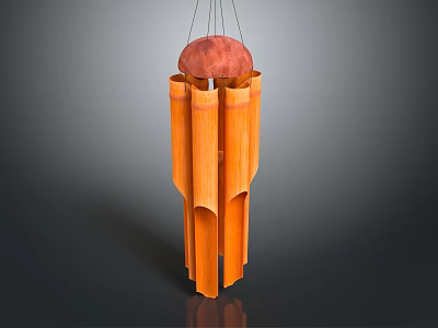 Hanging Wind Chime With Orange Bamboo Tubes And Red Dome Top Decor 3d model