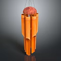 Hanging Wind Chime With Orange Bamboo Tubes And Red Dome Top Decor 3d model