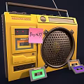 Yellow Vintage Boombox Radio with Cassette Tapes and My Mix Note