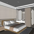 Modern Elegant Hotel Room Interior With King Bed Nightstand And Marble Bathroom 3d model