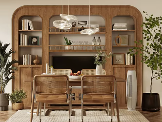 Middle antique home restaurant Middle antique dining table and chair for more than four people Dining table and chair Sideboard Decorative Cabinet Side Cabinet Side Rack Restaurant Ornaments Combination 3d model