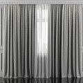 Gray Textured Curtains With Sheer White Layer For Window Natural Light 3d model