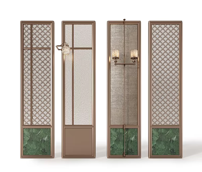 Elegant Decorative Screens With Various Designs Lattice Patterns Green Panels And Wooden Frames 3d model