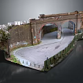 Historic Brick Arch Bridge Structure With Curved Road And Side Fence