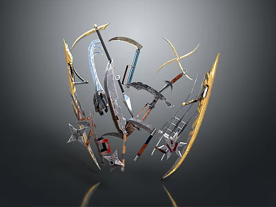 Various Medieval Weapons Collection Featuring Scimitars Swords And Blades In Circular 3d model
