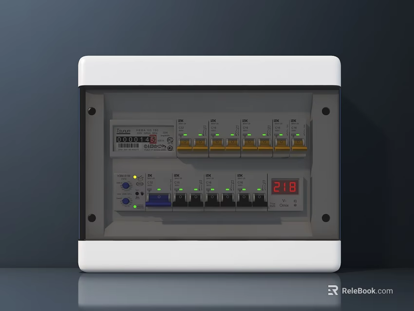 Durable Industrial Electrical Control Panel With Digital Display Indicator Lights And Circuit Breakers 3d model 