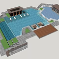 Modern Swimming Pool Complex Featuring Main Pool Secondary Pool Wooden Deck And Landscaping 3d model