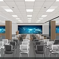 Modern Conference Room Interior Design With Multiple Screens Wooden Panels And Ceiling Lights