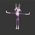 Cartoon Wolf Character With Big Pink Ears Blue White Body Open Arms Cheerful Expression