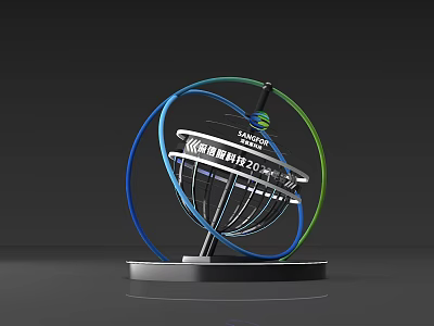 3D Typography For Samsung And UCAS With Spherical Structure Green Blue Rings Metal Stand 3d model