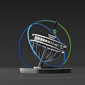 3D Typography For Samsung And UCAS With Spherical Structure Green Blue Rings Metal Stand