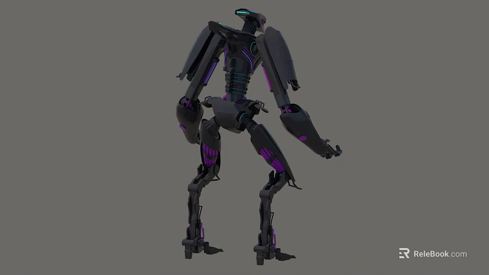 Futuristic Black Intelligent Machine Robot With Purple Accents And Mechanical Limbs 3d model 