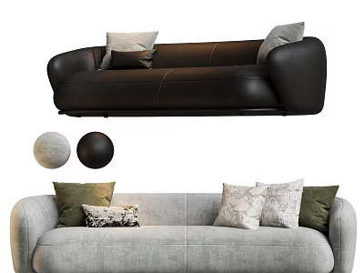 Modern Black And Grey Multi Seater Sofa With Plush Pillows And Round Decorative Cushions 3d model