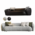 Modern Black And Grey Multi Seater Sofa With Plush Pillows And Round Decorative Cushions