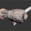 Detailed Falcon Sculpture Perched On Wooden Branch With Gray White Feathers And Red Tail