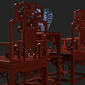 Traditional Chinese Redwood Carved Furniture Set With Chairs Side Table And Blue White Vase