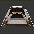 White And Brown Camping Tent With Support Poles And Dark Waterproof Floor