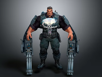 Sci Fi Military Character With Mechanical Arms Tactical Gear And Skull Chest Emblem 3d model