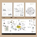 Creative Wall Display With Whiteboard Charts Sketches Notes And Project Infographics 3d model