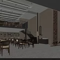 Two Story Restaurant Interior With Wooden Bookshelves Dining Tables And Natural Light
