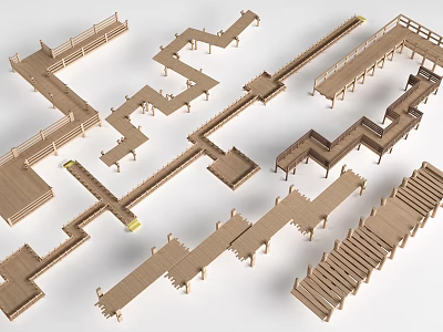Wooden Boardwalk Different Designs Shapes And Structures For Outdoor Pathways 3d model