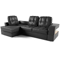 Black Leather L Shaped Sectional Sofa With Plush Cushions And Storage Compartment
