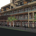 Modern Commercial Street With Multi Storey Buildings Shops Glass Facades And Palm Trees