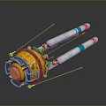 Yellow Spherical Mechanical Device With Silver Long Tubes Red Tips And Connecting Structures