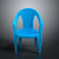 Modern Stylish Blue Plastic Chair With Curved Backrest And Armrests Design