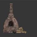Rustic Brick Oven With Stacked Wood Logs And Chimney Structure 3d model