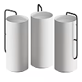 Three Modern Minimalist White Cylindrical Washbasins With Black Metal Handles