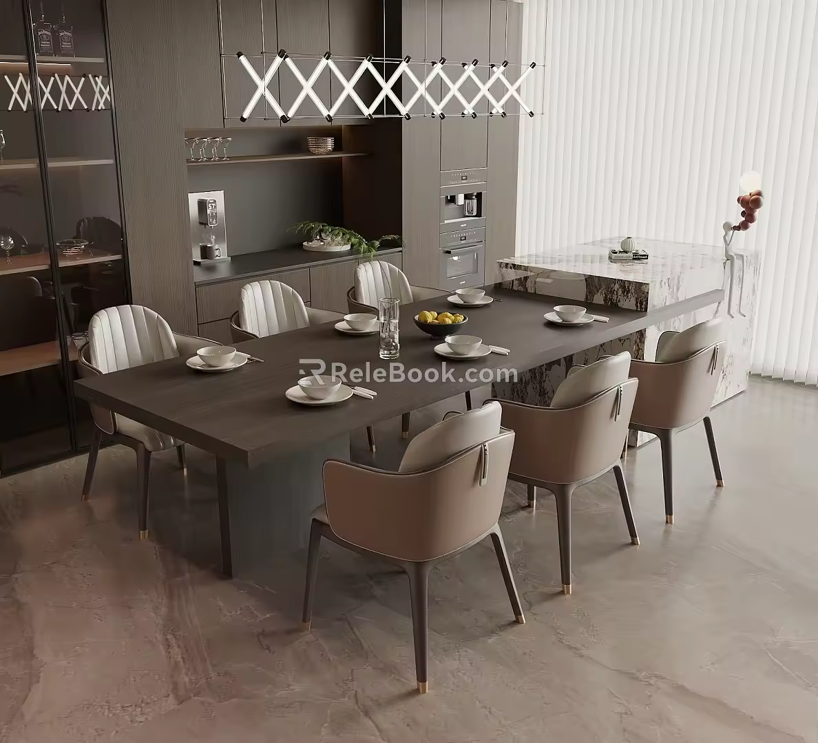 Nakajima Table and Chair Combination Sideboard Chandelier Embedded Oven Water Dispenser 3d model